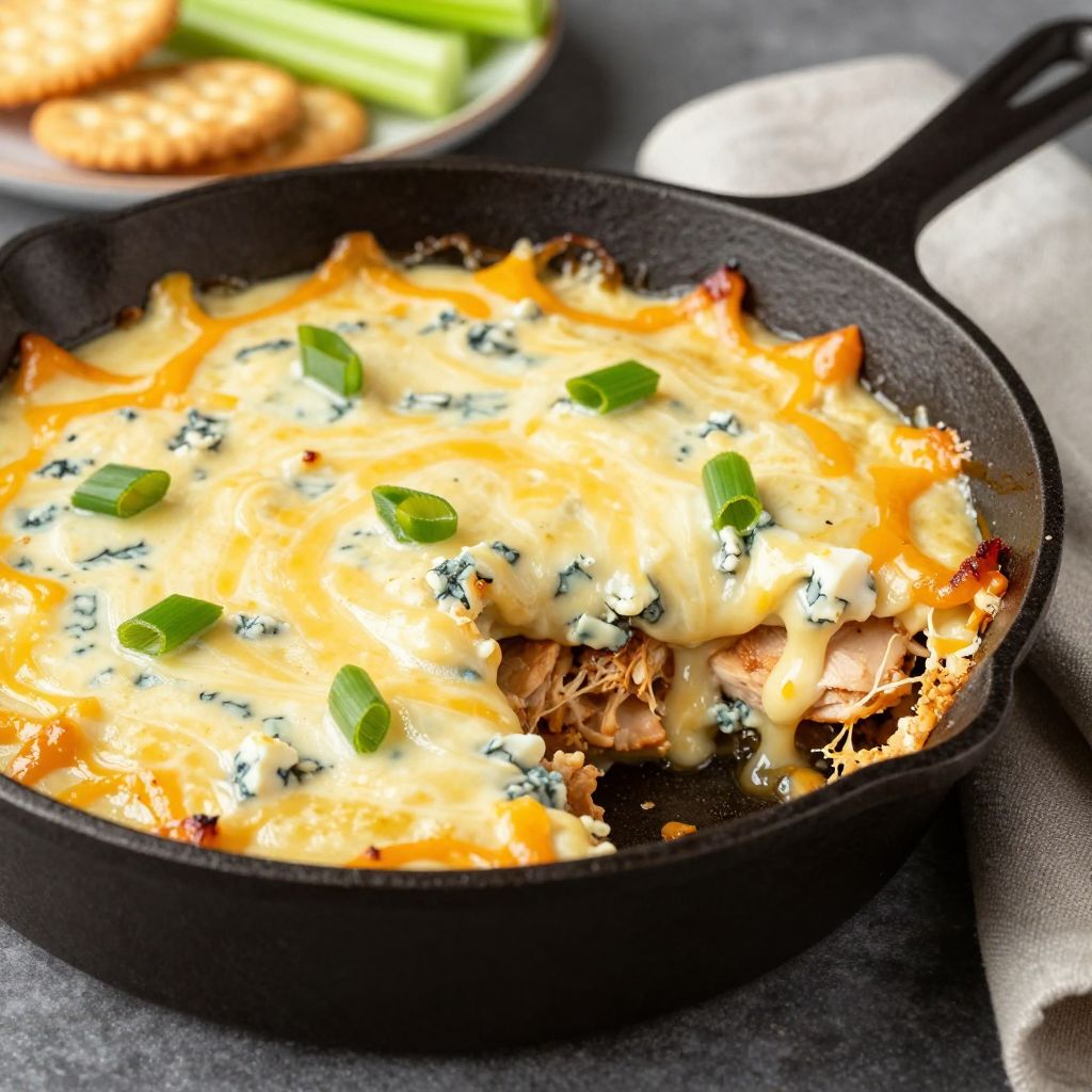 Buffalo chicken dip baked in dish