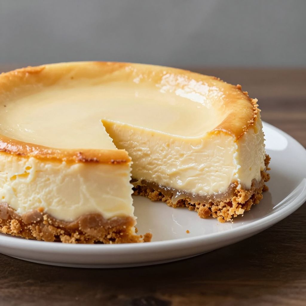 Whole cheesecake on table