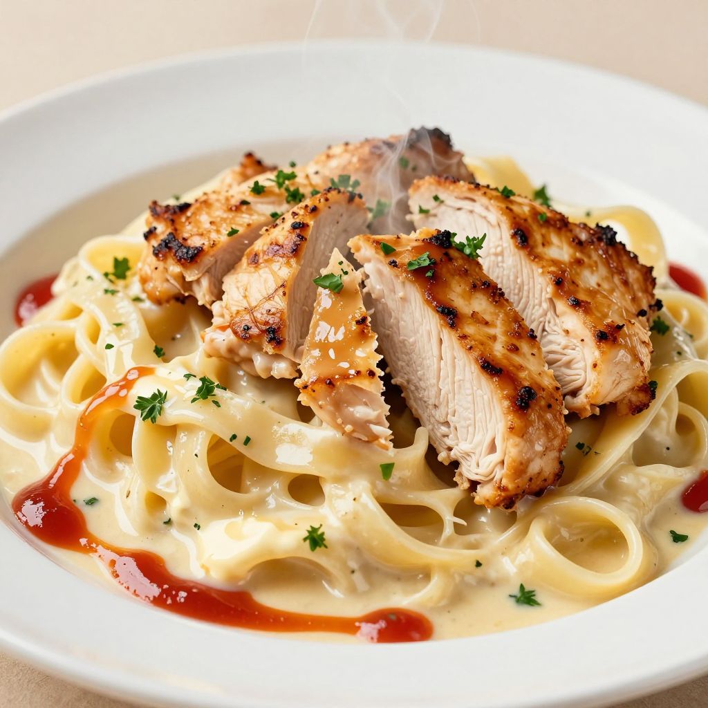 Chicken Alfredo Served