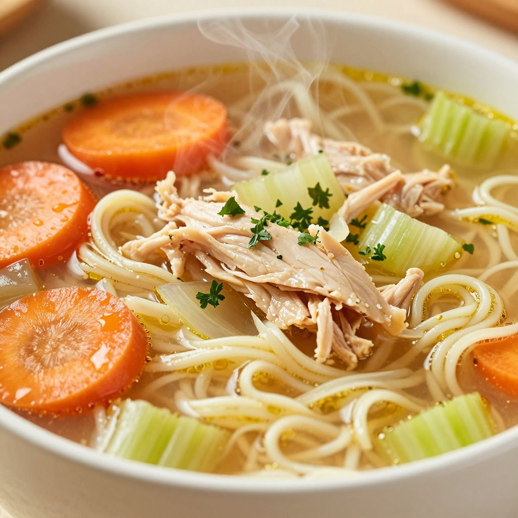 Chicken noodle soup in a pot