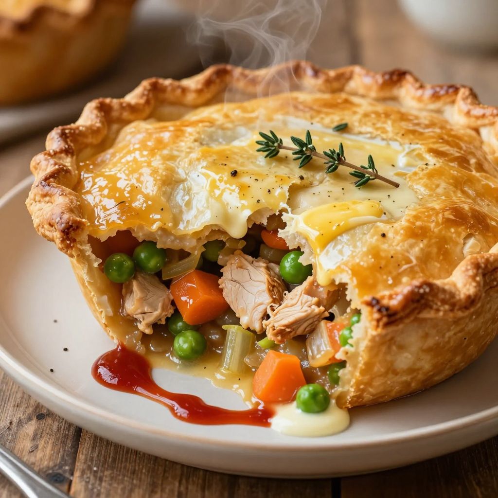 Chicken pot pie served on plate