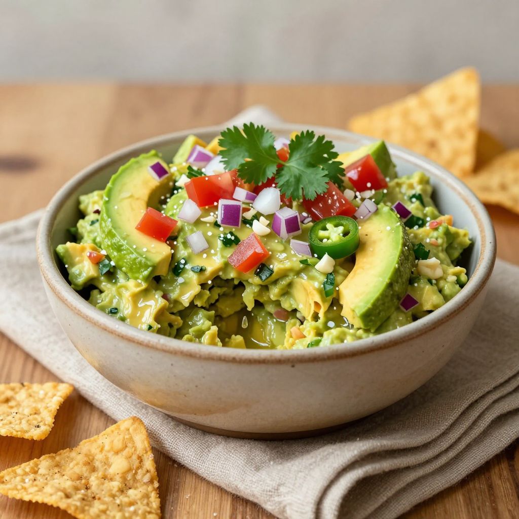 Guacamole served in bowl with chips