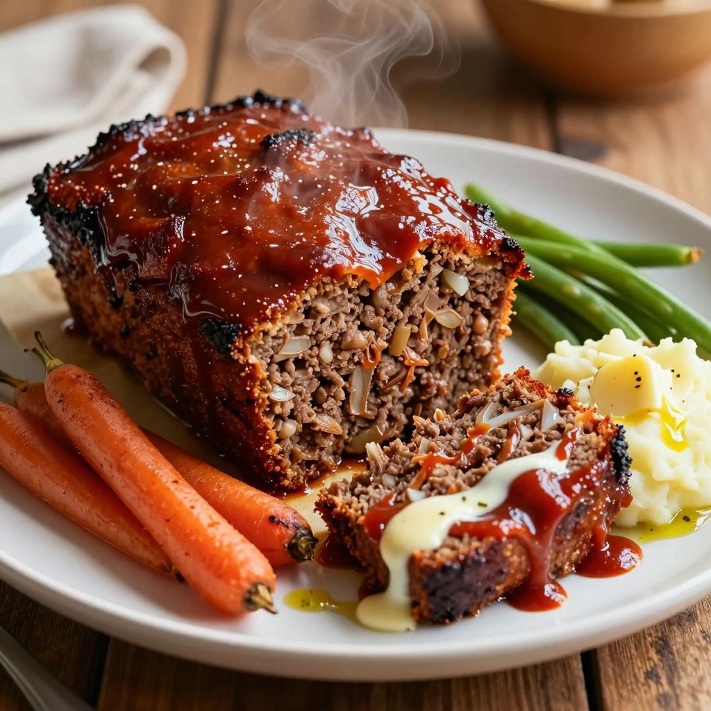 Sliced meatloaf with glaze