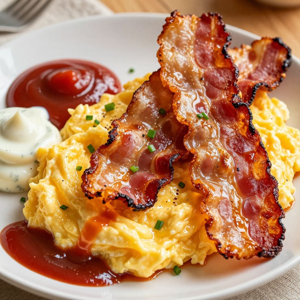 Scrambled eggs and bacon step by step