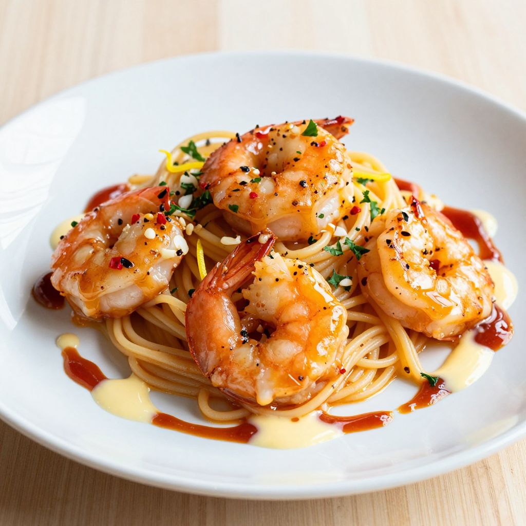Shrimp scampi served