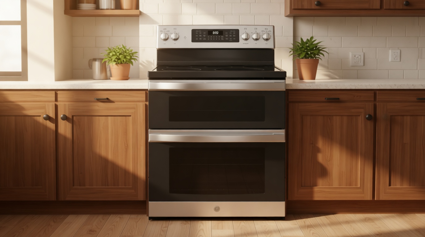 GE 30 in. Freestanding Electric Double Oven Convection Range with Self-Clean and No-Preheat Air Fry in Slate