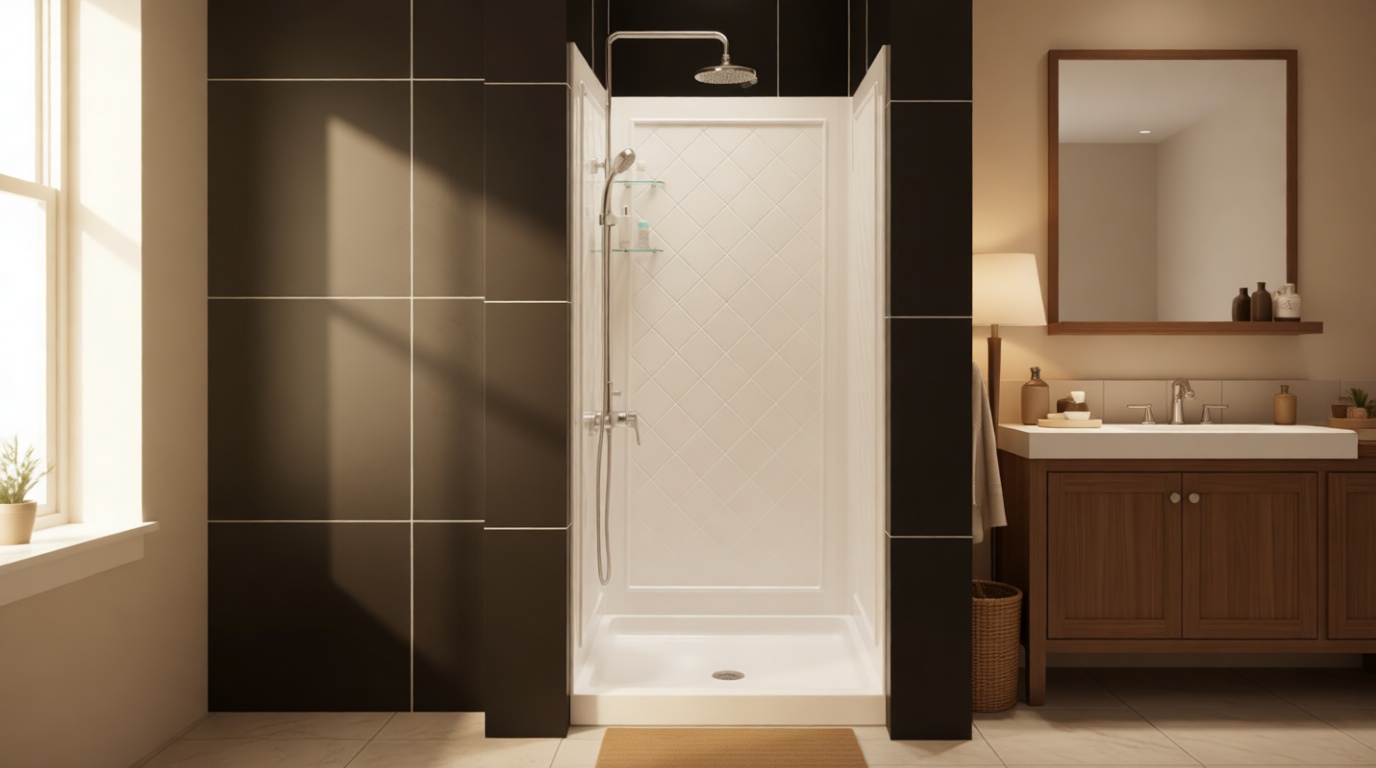 DreamLine 36 in. D x 36 in. W x 76 3/4 in. H Center Drain Acrylic Shower Base and QWALL-5 Backwall Kit In White, DL-6194C-01