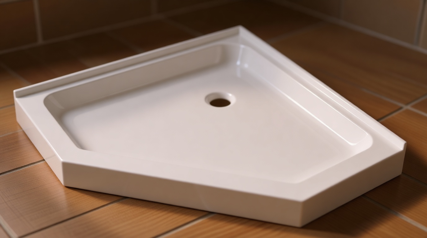 Fine Fixtures 32 x 32 Neo Angle Shower Base, Acrylic Corner Shower Pan with Non-Slip Textured Surface, White Shower Floor Base with Center Drain, Durable Corner Shower Tray For Bathroom Installation.