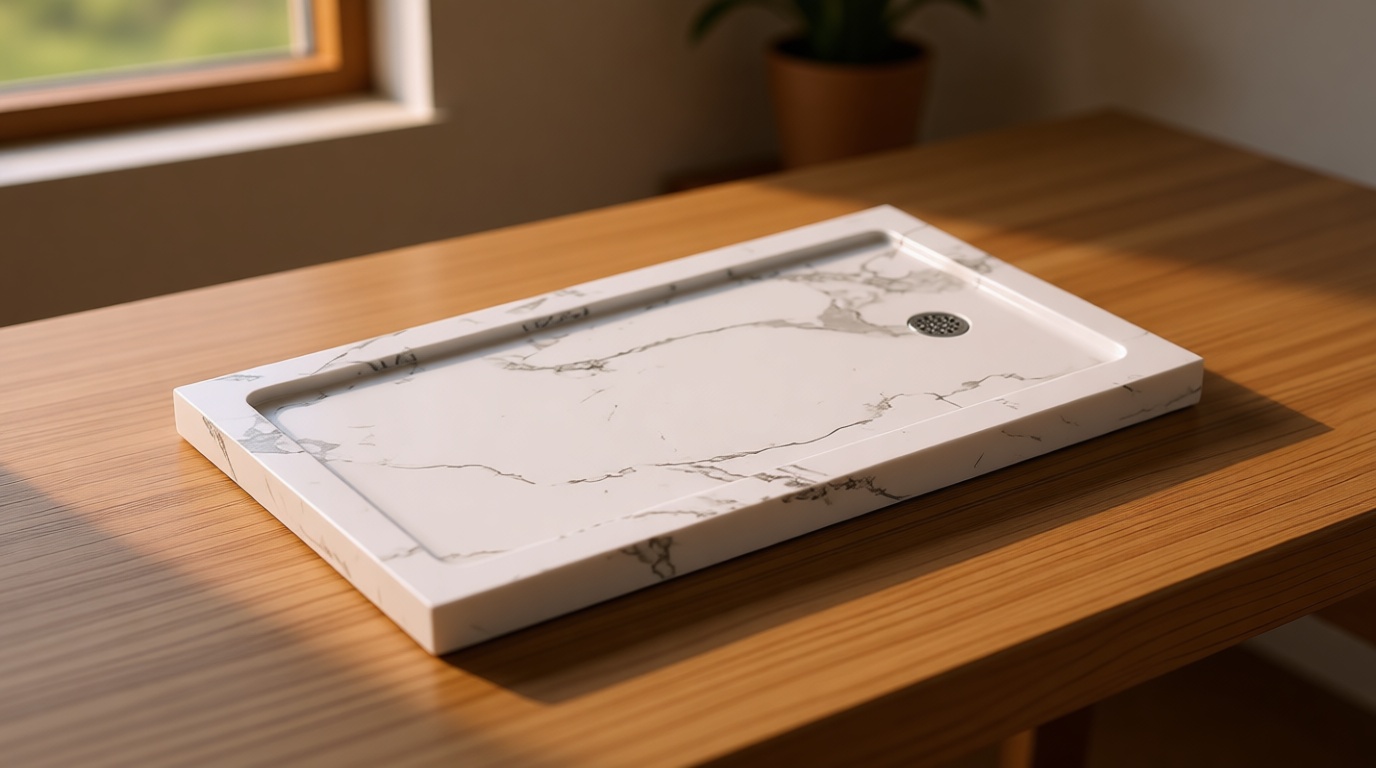 KPUY Shower Base, 54'' L X 32'' W Shower Pan with Reversible Installation Drain, Slip Resistant Design & Non‑Integrated Flange, Carrara White