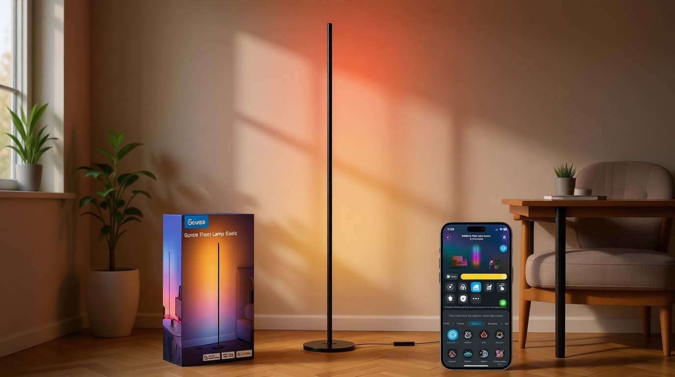 Govee RGBIC Floor Lamp Basic, 1000lm LED Corner Lamp Compatible with SmartThings, Alexa, and Matter, Modern Floor Lamp with Music Sync and 16 Million DIY Colors, Standing Lamp for Bedroom Living Room ClimatePartner certified