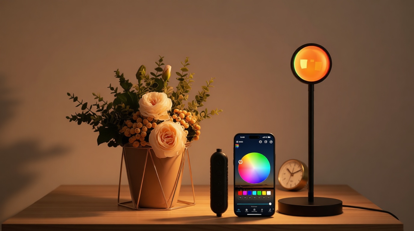 Neroupe Sunset Lamp Projector with APP & Button Control, 360 Degree Rotation Multiple Colors Changing LED Lamp Night Light, Sunset Light for Bedroom Decor/Party/Christmas Gifts/Tiktok Live/Room Decor