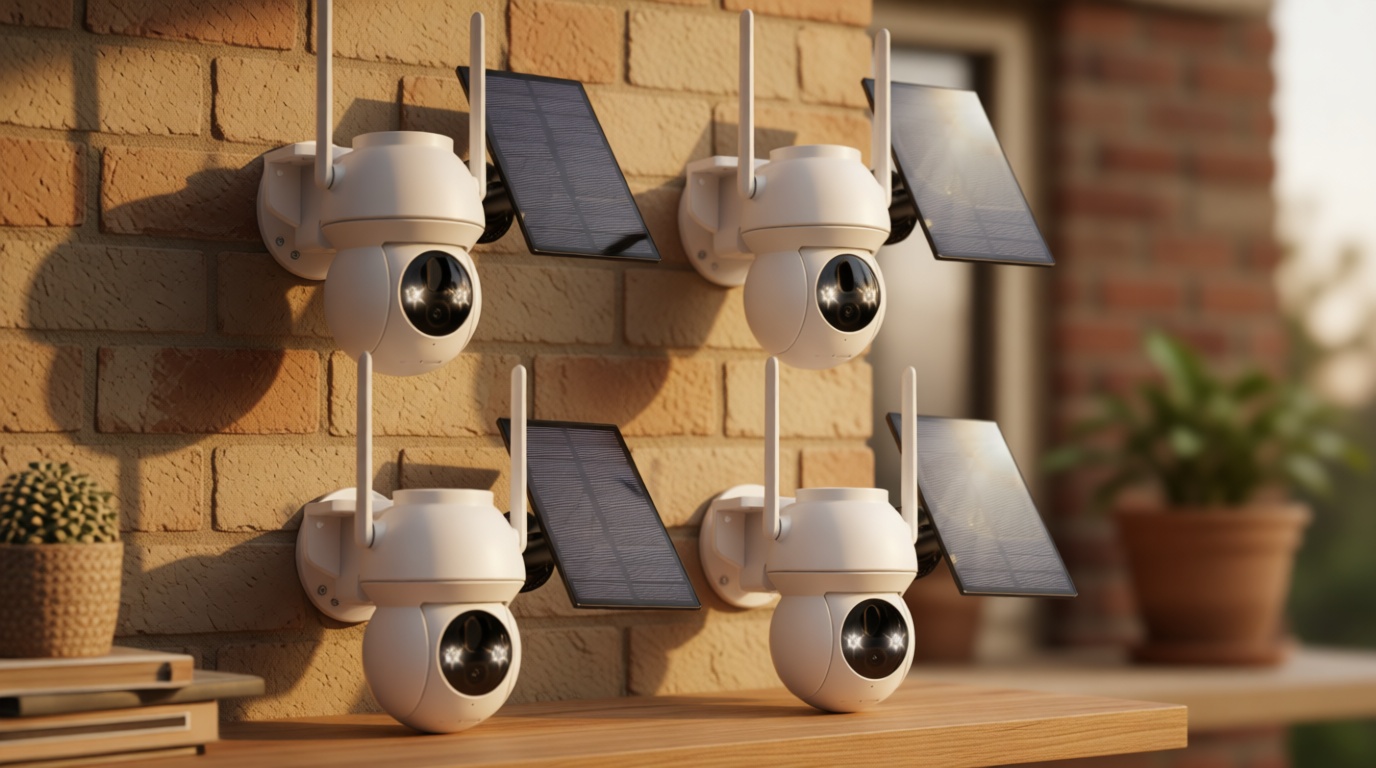 Solar Security Camera Wireless Outdoor, 2K HD Color Night Vision Home Security Camera System with 360° View Battery Powered Spotlight & Siren WiFi Camera Outdoor Motion Sensor and 2-Way Audio 4 Pack