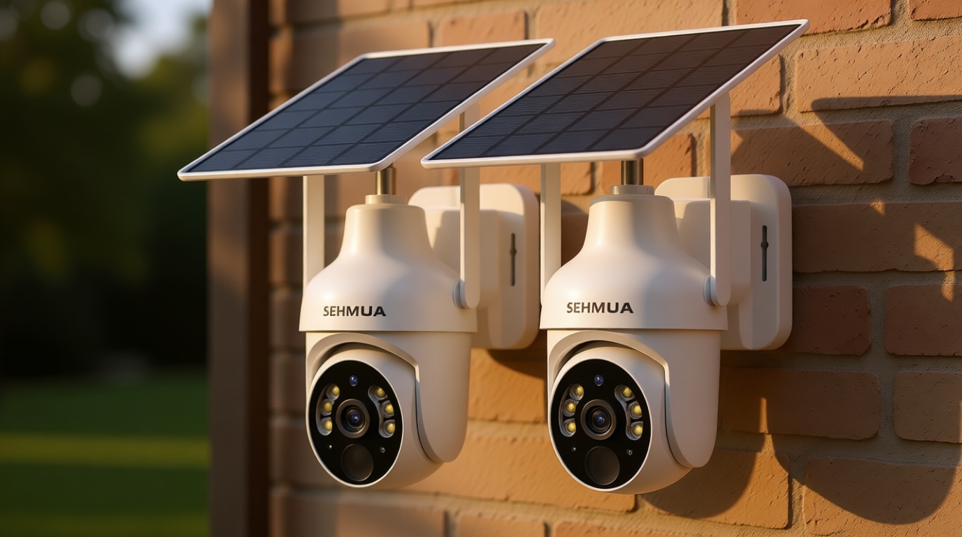 SEHMUA 2K Solar Security Cameras Wireless Outdoor, 2 Pack 360° View Pan/Tilt WiFi Security Camera Outside with Color Night Vision,Easy to Install, PIR Alarm, 2-Way Audio ClimatePartner certified