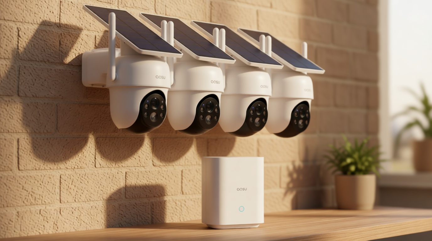 aosu Security Cameras Outdoor Wireless, 4 Cam-Kit, No Subscription Required, Solar-Powered, Home Security Cameras System with 360° Pan & Tilt, Auto Tracking, 2K Color Night Vision, Easy Setup