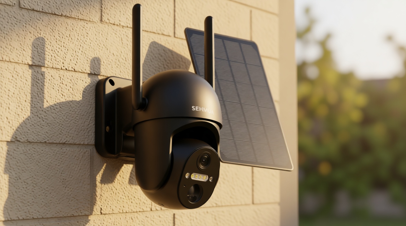 SEHMUA Solar Security Cameras Wireless Outdoor, 2K 360° View Battery Powered Outdoor Camera, WiFi Home Security with Spotlight Color Night Vision, PIR Sensor ClimatePartner certified