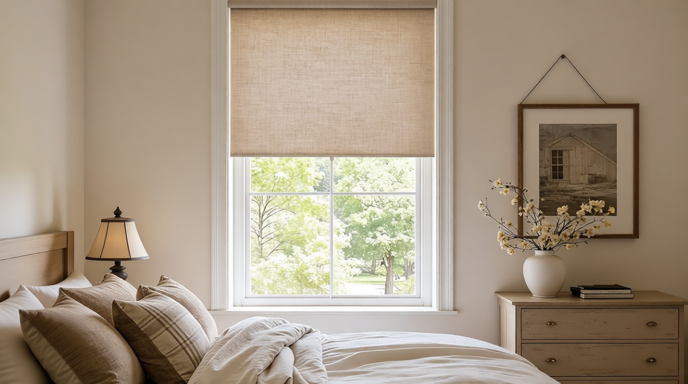 Blackout Roller Shades for Bedroom Window Cordless Free-Stop Blinds with Valance UV Protection 100% Black Out Linen Shades Blinds for Indoor Bathroom Windows Living Room Beige Oatmeal 34" W x 72" H Global Recycled Standard
