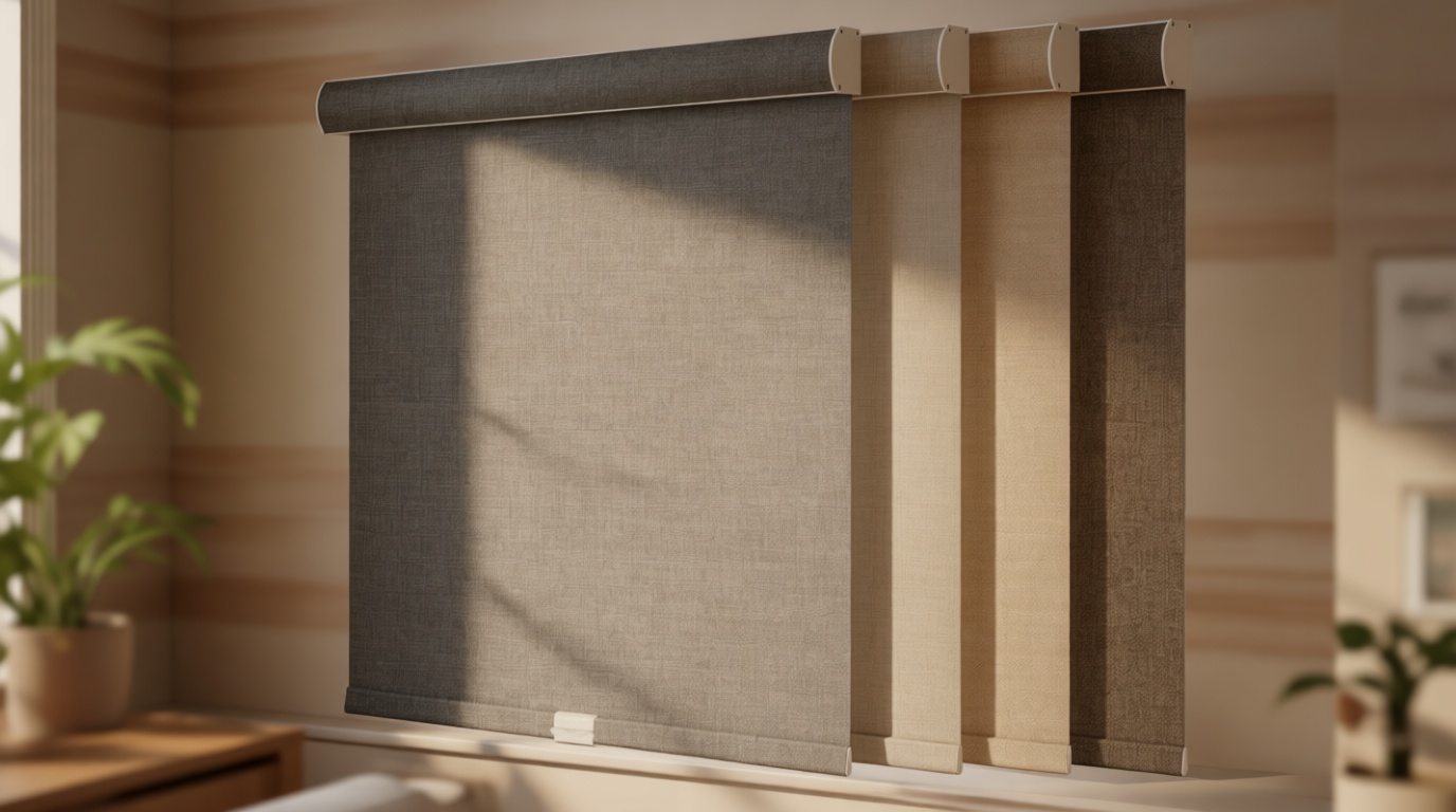 Boolegon Blackout Roller Shades for Windows,Cordless,Linen Fabric,Roller Blinds,Thermal Insulated Fabric UV Protection,Window Shades for Home,Office,Bedroom,Door,Blackout-Gray,Custom Size Global Recycled Standard