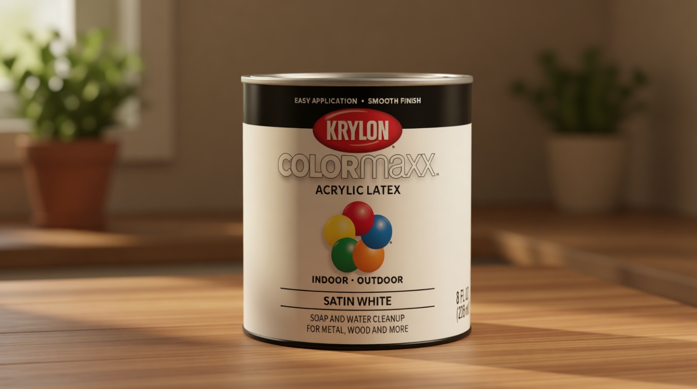 Krylon K05615007 COLORmaxx Acrylic Latex Brush On Paint for Indoor/Outdoor Use, ½ Pint, Satin White